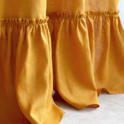 Linen Curtains Mustard, Farmhouse Curtains, Ruffled Curtain Panel, Tab Top Ruffle Curtain, Linen Shower Curtain - thumbnail 2