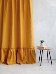 Linen Curtains Mustard, Farmhouse Curtains, Ruffled Curtain Panel, Tab Top Ruffle Curtain, Linen Shower Curtain - thumbnail 1