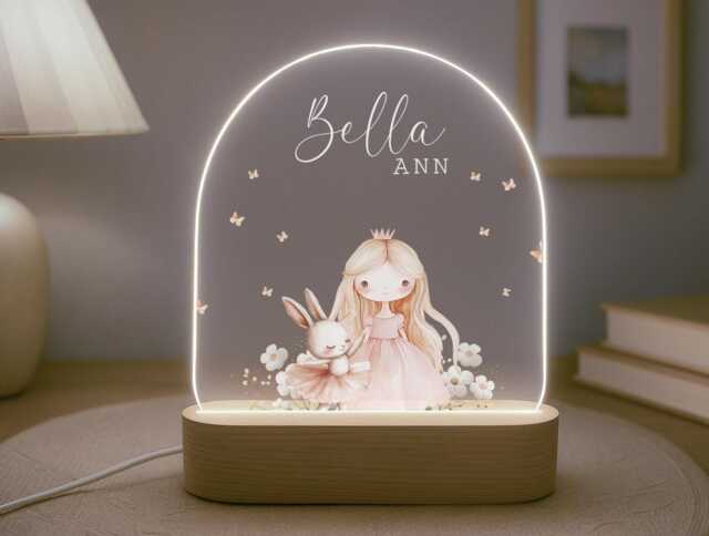 Personalised Children's Princess Night Light - Led Lamp Nursery Decor Baby Girl Gift For New Name Sign Bedroom - image 1