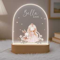Personalised Children's Princess Night Light - Led Lamp Nursery Decor Baby Girl Gift For New Name Sign Bedroom - thumbnail 2