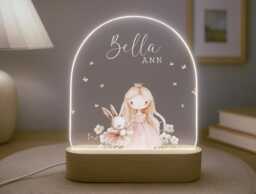 Personalised Children's Princess Night Light - Led Lamp Nursery Decor Baby Girl Gift For New Name Sign Bedroom - thumbnail 1