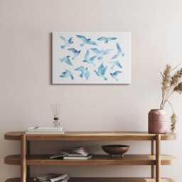 Flying Birds in The Air Canvas, Wall Art Picture, Blue Decoration, Animals Canvas - thumbnail 2