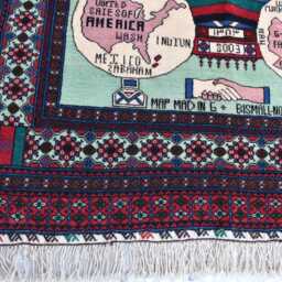 Vintage Afghan World Map Rug Handmade Wool Balochi Rug - 5.3x3.6 Ft - thumbnail 4