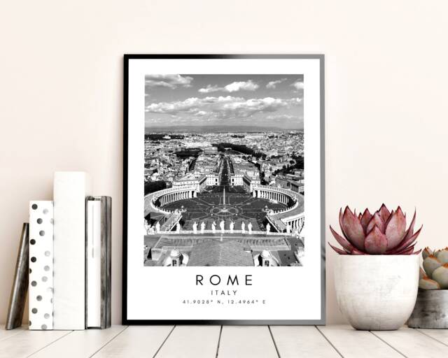 Rome Colosseum Print Black & White Skyline, Italy Travel Art - image 1