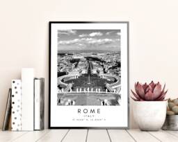 Rome Colosseum Print Black & White Skyline, Italy Travel Art - thumbnail 1
