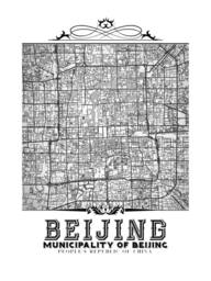 Beijing City Map Art Print Vintage Black & White Decor - thumbnail 3