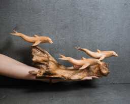 Hand Carved Wooden Dolphin Statue Tropical Home Decor, 11 - thumbnail 1