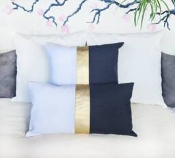 Gold Faux Leather Color Block Pillow Cover Modern Scandinavian Linen