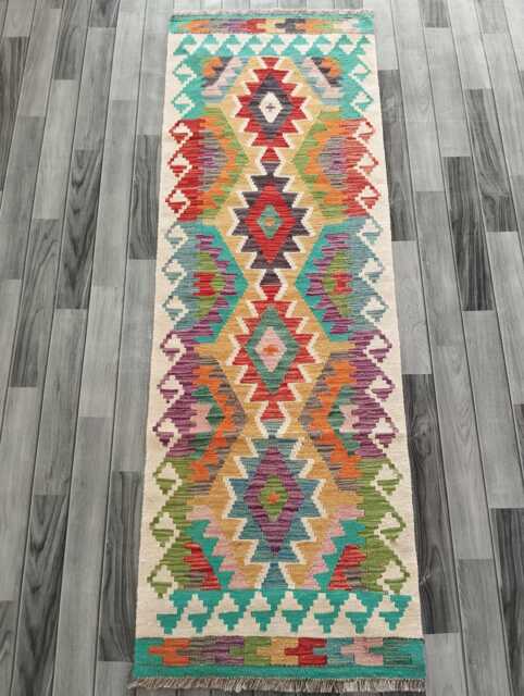 Kilim Runner Multicolour, Handmade Artisan Afghan Turkish Persian Qashqai Navajo Bohemian Natural Wool Flatweave Rug 206x69 cm - image 1