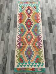 Kilim Runner Multicolour, Handmade Artisan Afghan Turkish Persian Qashqai Navajo Bohemian Natural Wool Flatweave Rug 206x69 cm - thumbnail 1