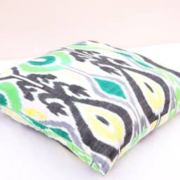 Handmade Silk Cotton Ikat Pillow Cover, Decorative Cushion - 20x20 In - thumbnail 2