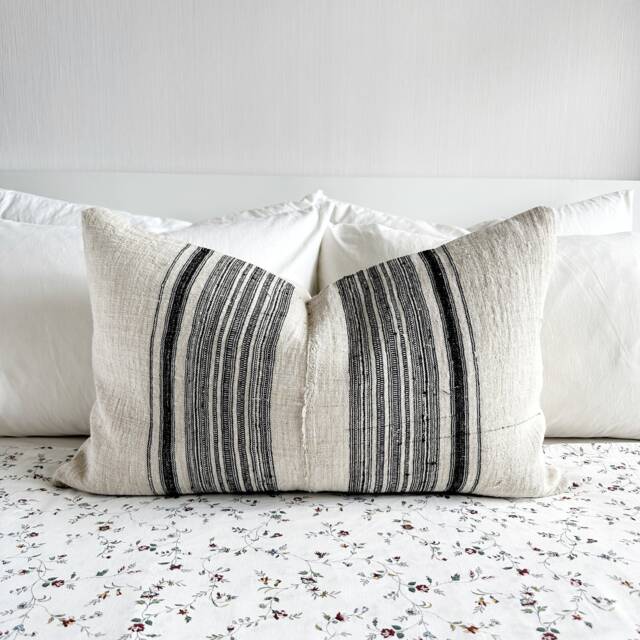 Hmong Striped Hemp Pillow Cover Handwoven Rustic Cushion - 16 X 26 - image 1