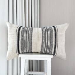 Hmong Striped Hemp Pillow Cover Handwoven Rustic Cushion - 16 X 26 - thumbnail 2