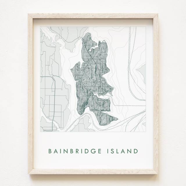 Bainbridge Island Map Hand Drawn Topographic Washington Bathymetric Drawing - Art Print Salish Sea Puget Sound Wedding Travel Wall - image 1