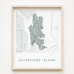 Bainbridge Island Map Hand Drawn Topographic Washington Bathymetric Drawing - Art Print Salish Sea Puget Sound Wedding Travel Wall - thumbnail 1