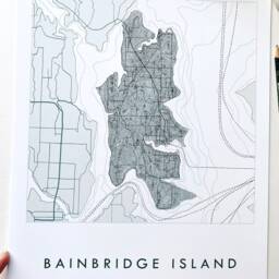 Bainbridge Island Map Hand Drawn Topographic Washington Bathymetric Drawing - Art Print Salish Sea Puget Sound Wedding Travel Wall - thumbnail 3