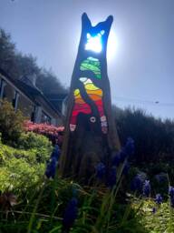 Validus. A Stained Glass & Wood Garden Sculpture - thumbnail 1