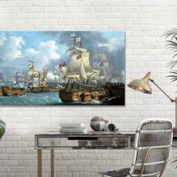 The Battle Of Trafalgar John Thomas Serres Wall Ar Hangings , Home D??cor, Canvas Print Art Framed - thumbnail 3