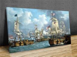 The Battle Of Trafalgar John Thomas Serres Wall Ar Hangings , Home D??cor, Canvas Print Art Framed - thumbnail 1