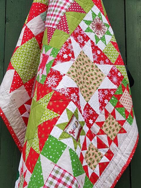 Handmade Christmas Patchwork Quilt Red Green Winter Blanket - image 1