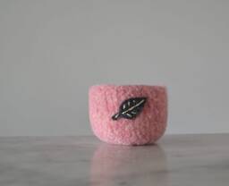 Wool Bowl - Felted in Pale Pink With Grey Leaf Air Plant Planter Tillandsia Home Gifts For Gardeners - thumbnail 1