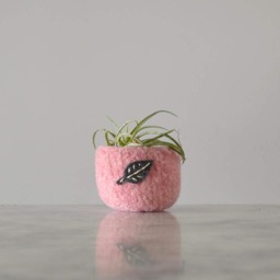 Wool Bowl - Felted in Pale Pink With Grey Leaf Air Plant Planter Tillandsia Home Gifts For Gardeners - thumbnail 2