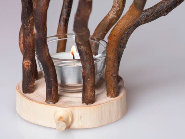 Tealight Holder Made Of Wood & Branches For Single Tealight/Candle - Natural Centerpiece Branch Holder - image 1