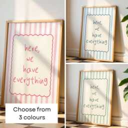 Here We Have Everything Wall Art Print - Pastel Striped Poster in Pink, Blue Or Green Positive Affirmation Quote For Home Office - thumbnail 2