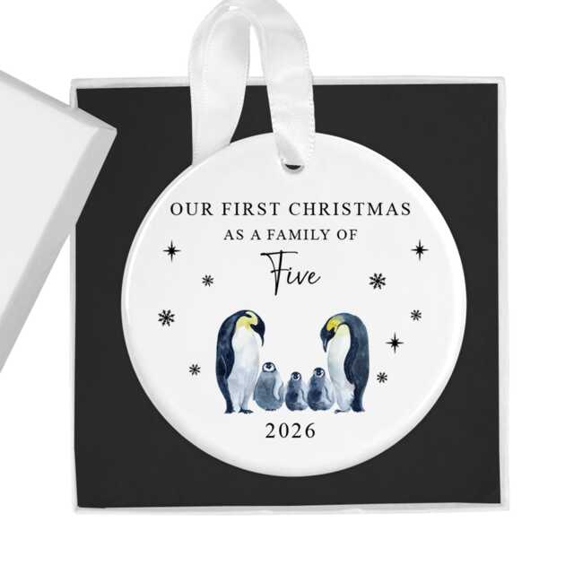 Our First Christmas As A Family Of Five 2026 Bauble, 5 Xmas Ornament, New Baby Gift, Keepsake Decoration, Parents - image 1