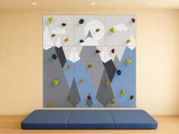 Rock Climbing Wall - Wooden Indoor Play For Kids Room - Blue Mountains Design, Custom Made, Holds Included - thumbnail 1