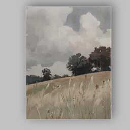 Soft Neutral Wildflower Meadow Cloudy Sky Impressionist Landscape Canvas Wall Art Print Decor Picture Ready To Hang - thumbnail 1