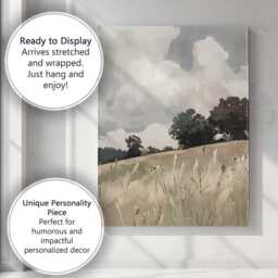 Soft Neutral Wildflower Meadow Cloudy Sky Impressionist Landscape Canvas Wall Art Print Decor Picture Ready To Hang - thumbnail 3