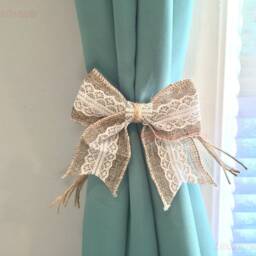Rustic Burlap Bow Curtain Tie-Backs Braided Hemp Rope, Set Of 2 - thumbnail 3
