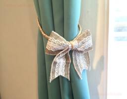 Rustic Burlap Bow Curtain Tie-Backs Braided Hemp Rope, Set Of 2 - thumbnail 1