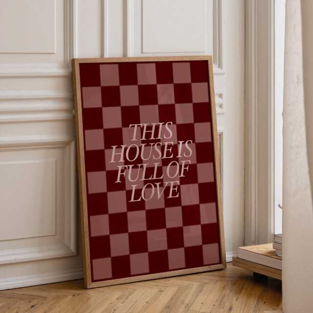 This House Is Full Of Love Print - Red Checkerboard Home Decor - image 1
