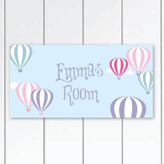 Air-Balloon Girls Bedroom Door Sign Plaque, Baby Nursery Wall Decor, Art - image 1