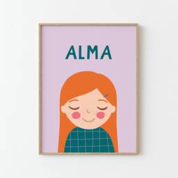 Personalized Portrait Girl With Red Hair - Purple Green Illustration Poster For Kids Wall Decor Kids Room - thumbnail 2