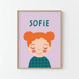 Personalized Portrait Girl With Red Hair - Purple Green Illustration Poster For Kids Wall Decor Kids Room - thumbnail 3