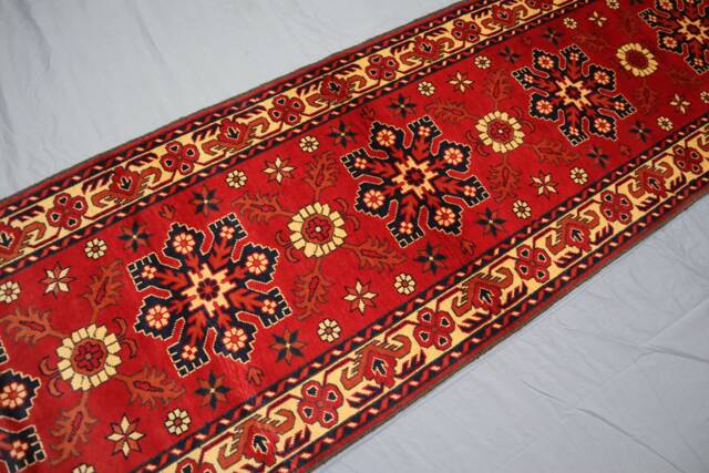 13 Ft Runner Rug Floral Design Afghan Handmade Wool Rug, Geometric Oriental Rug, Hallway Kitchen Tribal Rug - image 1