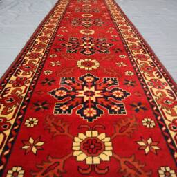 13 Ft Runner Rug Floral Design Afghan Handmade Wool Rug, Geometric Oriental Rug, Hallway Kitchen Tribal Rug - thumbnail 4