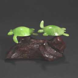 "Turtle Duo Sculpture By John Perry 7In Long ""Jade" - thumbnail 3