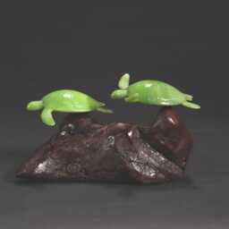 "Turtle Duo Sculpture By John Perry 7In Long ""Jade" - thumbnail 4