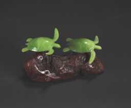 "Turtle Duo Sculpture By John Perry 7In Long ""Jade" - thumbnail 1