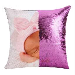Personalized Birth Stats Photo Sequin Cushion, Custom Announcement Magic Pillow, Newborn Baby Gift - thumbnail 3