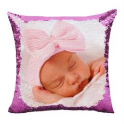 Personalized Birth Stats Photo Sequin Cushion, Custom Announcement Magic Pillow, Newborn Baby Gift - thumbnail 2