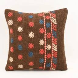 Handwoven Turkish Kilim Pillow Cover Bohemian Home Decor - 16x16 - thumbnail 4