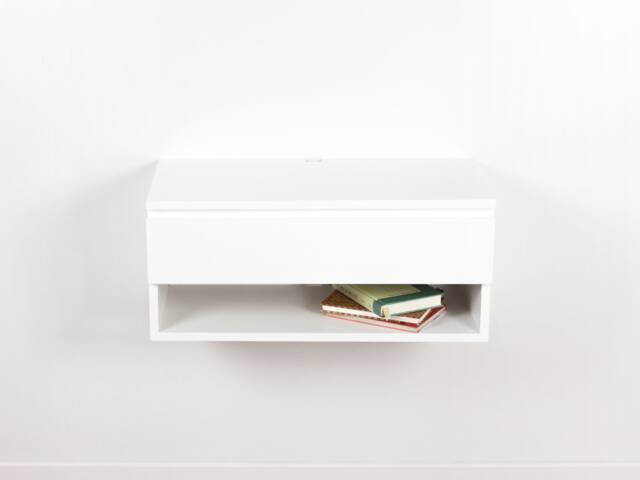 Blanca White Floating Nightstand Drawer Shelf, Lacquer Coating High End Finish Bed Side Table, Wall Mount 24In Wide - image 1