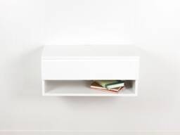 Blanca White Floating Nightstand Drawer Shelf, Lacquer Coating High End Finish Bed Side Table, Wall Mount 24In Wide - thumbnail 1