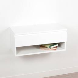 Blanca White Floating Nightstand Drawer Shelf, Lacquer Coating High End Finish Bed Side Table, Wall Mount 24In Wide - thumbnail 2