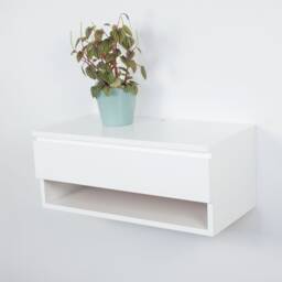 Blanca White Floating Nightstand Drawer Shelf, Lacquer Coating High End Finish Bed Side Table, Wall Mount 24In Wide - thumbnail 3